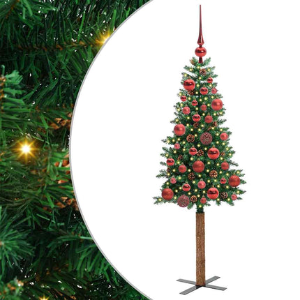 Smal julgran med 150 LED-lampor Grön 150 cm PVC och solid furu