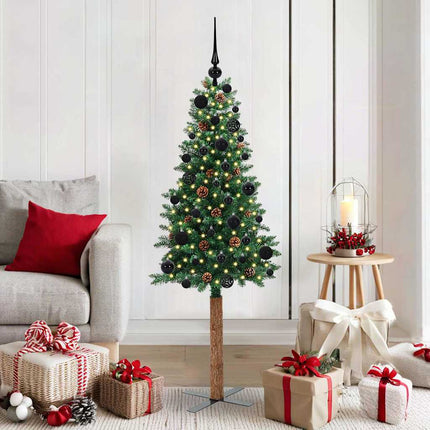 Smal julgran med 150 LED-lampor Grön 150 cm PVC och solid furu