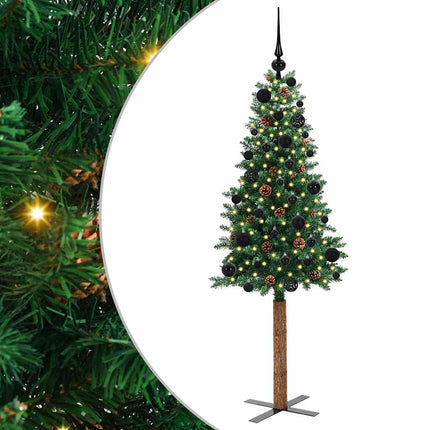 Smal julgran med 150 LED-lampor Grön 150 cm PVC och solid furu