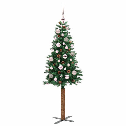 Smal julgran med 150 LED-lampor Grön 150 cm PVC och solid furu
