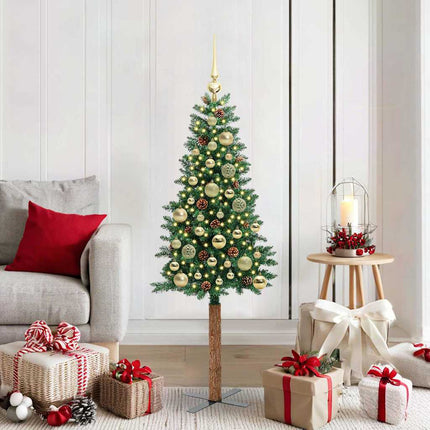Smal julgran med 150 LED-lampor Grön 150 cm PVC och solid furu