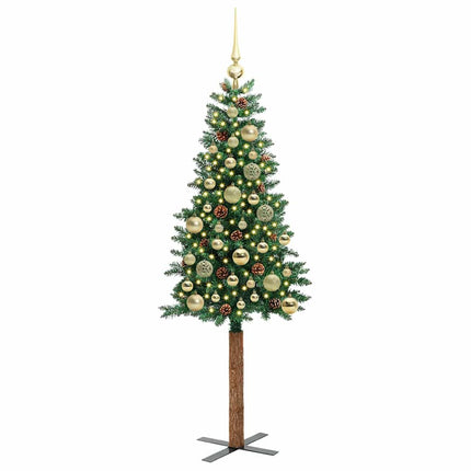 Smal julgran med 150 LED-lampor Grön 150 cm PVC och solid furu