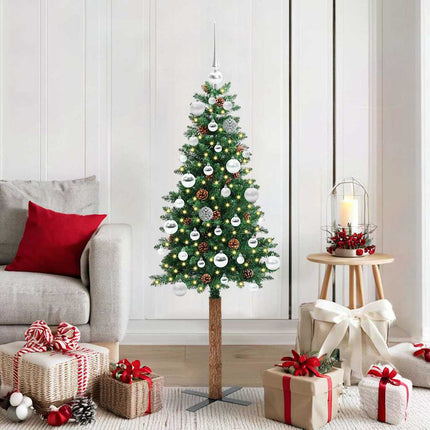 Smal julgran med 150 LED-lampor Grön 150 cm PVC och solid furu