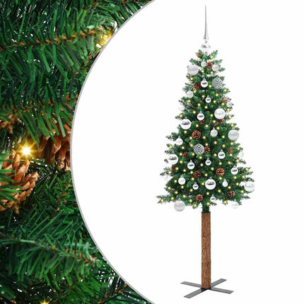 Smal julgran med 150 LED-lampor Grön 150 cm PVC och solid furu