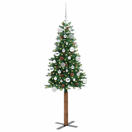 Smal julgran med 150 LED-lampor Grön 150 cm PVC och solid furu