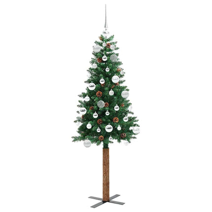 Smal julgran med 150 LED-lampor Grön 150 cm PVC och solid furu