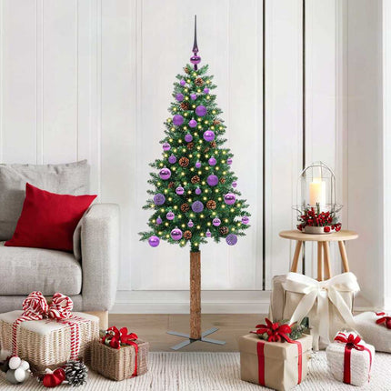 Smal julgran med 150 LED-lampor Grön 150 cm PVC och solid furu