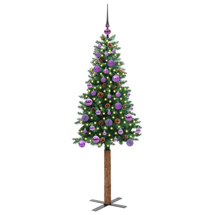 Smal julgran med 150 LED-lampor Grön 150 cm PVC och solid furu