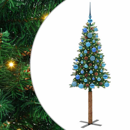 Smal julgran med 150 LED-lampor Grön 150 cm PVC och solid furu