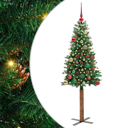 Smal julgran med 150 LED-lampor Grön 150 cm PVC och solid furu