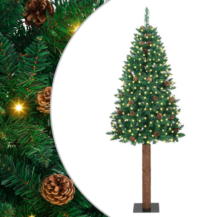 Smal julgran med 300 LED-lampor Grön 180 cm PVC och solid furu