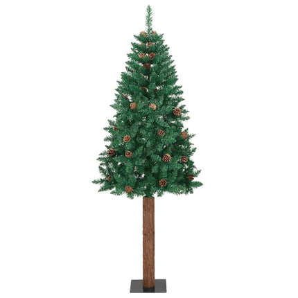 Smal julgran med 300 LED-lampor Grön 180 cm PVC och solid furu