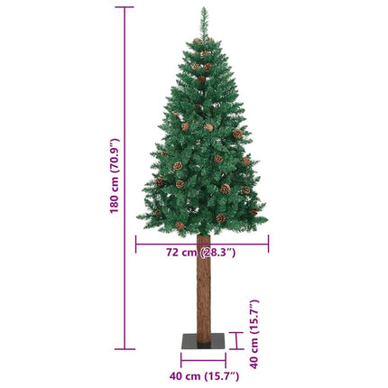 Smal julgran med 300 LED-lampor Grön 180 cm PVC och solid furu