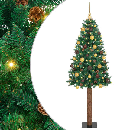 Smal julgran med 300 LED-lampor Grön 180 cm PVC och solid furu