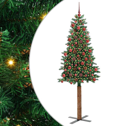 Smal julgran med 300 LED-lampor Grön 180 cm PVC och solid furu
