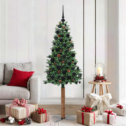 Smal julgran med 300 LED-lampor Grön 180 cm PVC och solid furu