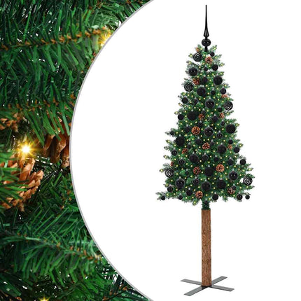 Smal julgran med 300 LED-lampor Grön 180 cm PVC och solid furu