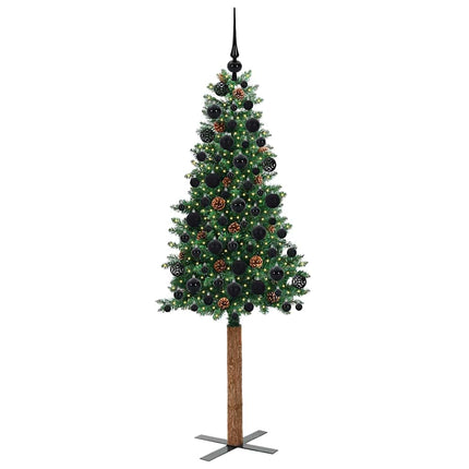 Smal julgran med 300 LED-lampor Grön 180 cm PVC och solid furu
