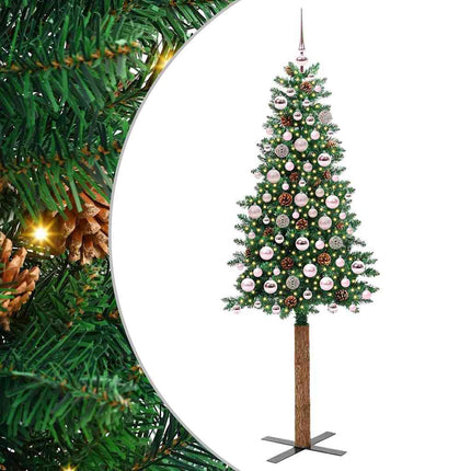 Smal julgran med 300 LED-lampor Grön 180 cm PVC och solid furu