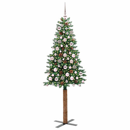 Smal julgran med 300 LED-lampor Grön 180 cm PVC och solid furu