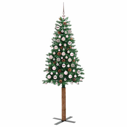 Smal julgran med 300 LED-lampor Grön 180 cm PVC och solid furu