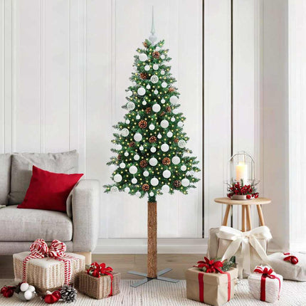 Smal julgran med 300 LED-lampor Grön 180 cm PVC och solid furu