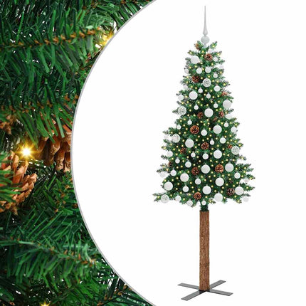 Smal julgran med 300 LED-lampor Grön 180 cm PVC och solid furu