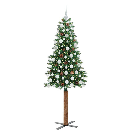 Smal julgran med 300 LED-lampor Grön 180 cm PVC och solid furu