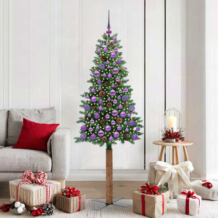 Smal julgran med 300 LED-lampor Grön 180 cm PVC och solid furu