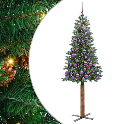Smal julgran med 300 LED-lampor Grön 180 cm PVC och solid furu