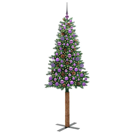 Smal julgran med 300 LED-lampor Grön 180 cm PVC och solid furu
