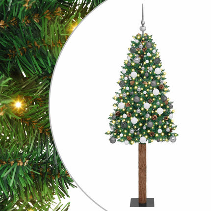Smal julgran med 300 LED-lampor Grön 210 cm PVC och solid furu