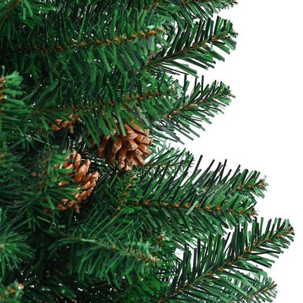Smal julgran med 300 LED-lampor Grön 210 cm PVC och solid furu
