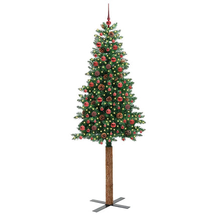 Smal julgran med 300 LED-lampor Grön 210 cm PVC och solid furu