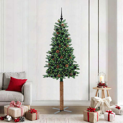 Smal julgran med 300 LED-lampor Grön 210 cm PVC och solid furu