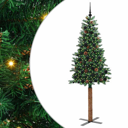 Smal julgran med 300 LED-lampor Grön 210 cm PVC och solid furu