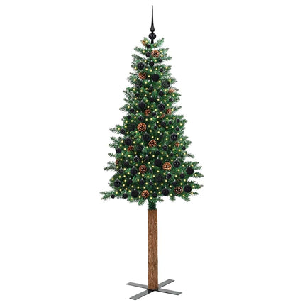 Smal julgran med 300 LED-lampor Grön 210 cm PVC och solid furu