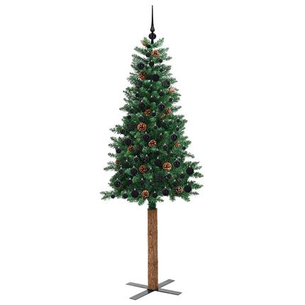 Smal julgran med 300 LED-lampor Grön 210 cm PVC och solid furu