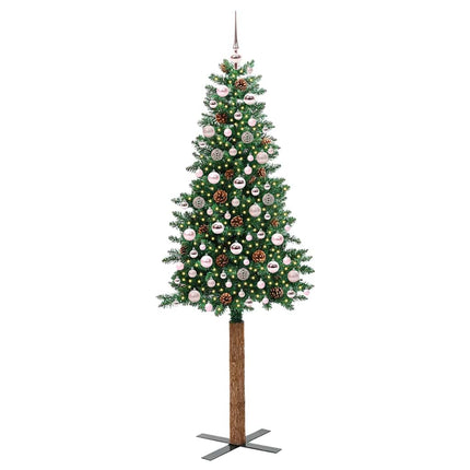 Smal julgran med 300 LED-lampor Grön 210 cm PVC och solid furu