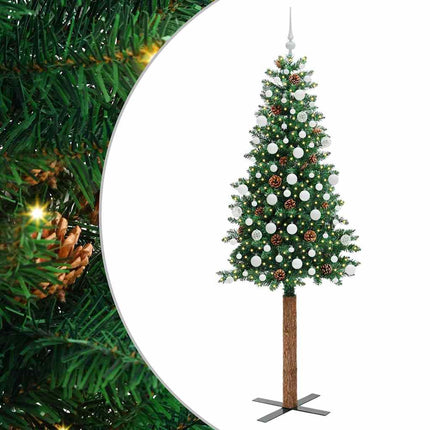 Smal julgran med 300 LED-lampor Grön 210 cm PVC och solid furu