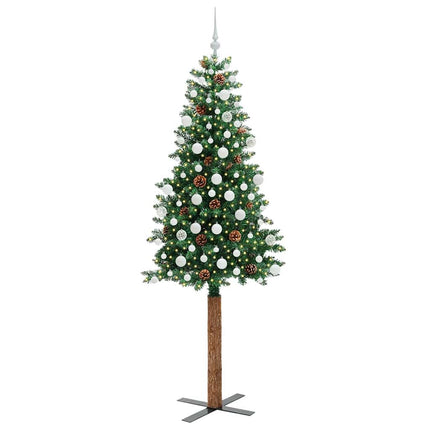 Smal julgran med 300 LED-lampor Grön 210 cm PVC och solid furu
