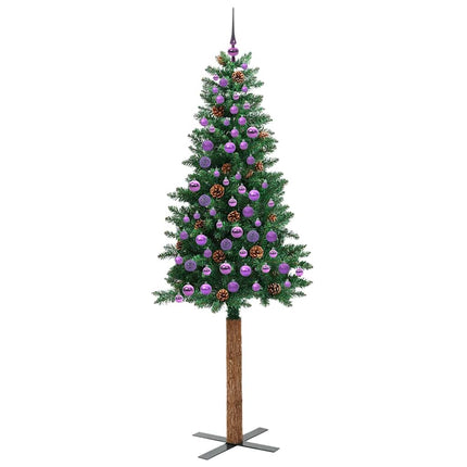 Smal julgran med 300 LED-lampor Grön 210 cm PVC och solid furu