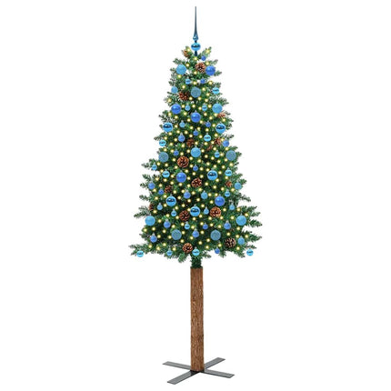 Smal julgran med 300 LED-lampor Grön 210 cm PVC och solid furu