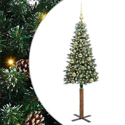 Smal julgran med 150 LED-lampor Grön 150 cm PVC och solid furu