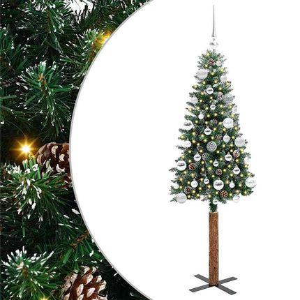 Smal julgran med 150 LED-lampor Grön 150 cm PVC och solid furu