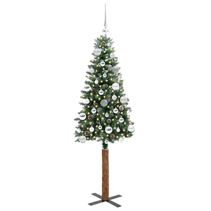 Smal julgran med 150 LED-lampor Grön 150 cm PVC och solid furu