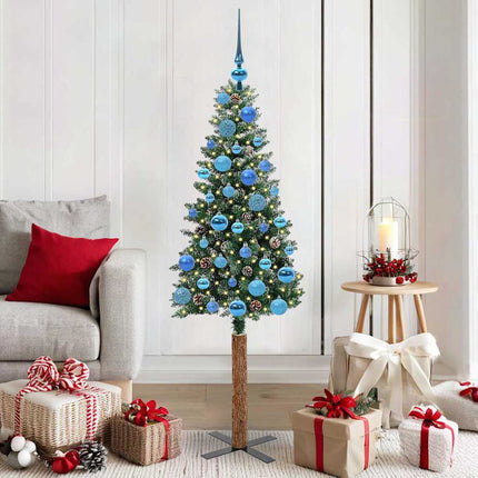 Smal julgran med 150 LED-lampor Grön 150 cm PVC och solid furu