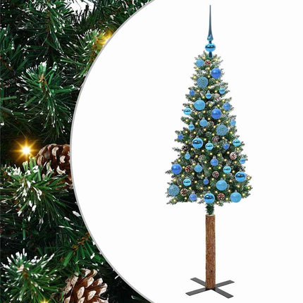 Smal julgran med 150 LED-lampor Grön 150 cm PVC och solid furu