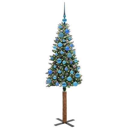 Smal julgran med 150 LED-lampor Grön 150 cm PVC och solid furu