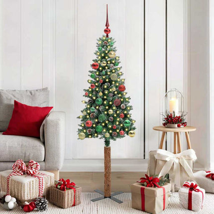 Smal julgran med 150 LED-lampor Grön 150 cm PVC och solid furu